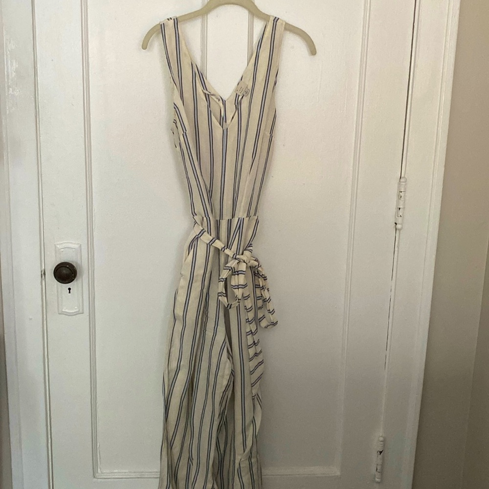 White and Blue Striped Romper